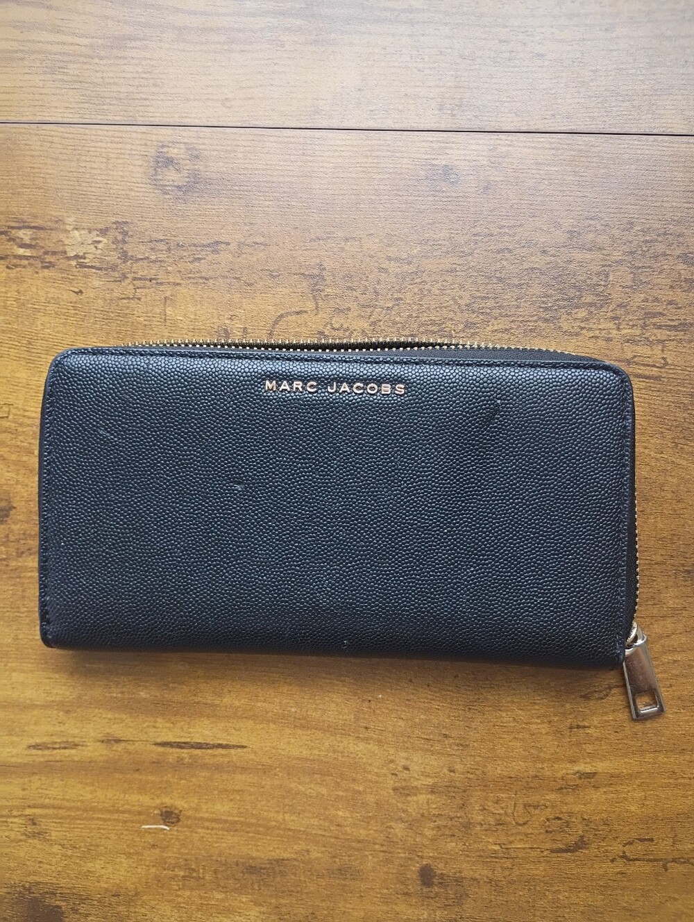 Marc Jacobs Black Pebbled Zip Wallet with Logo